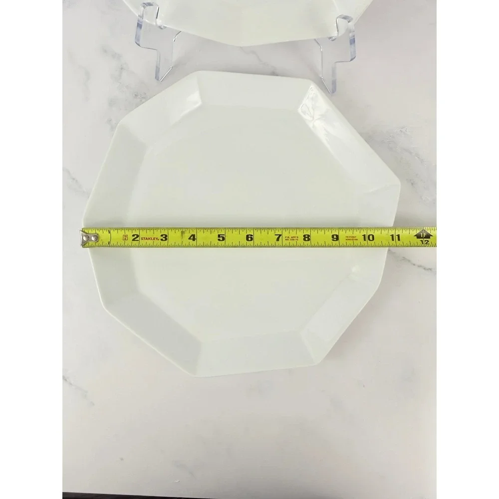 RARE! Pair (2) West Elm White Porcelain Nonagon Dinner Plates 10 3/4